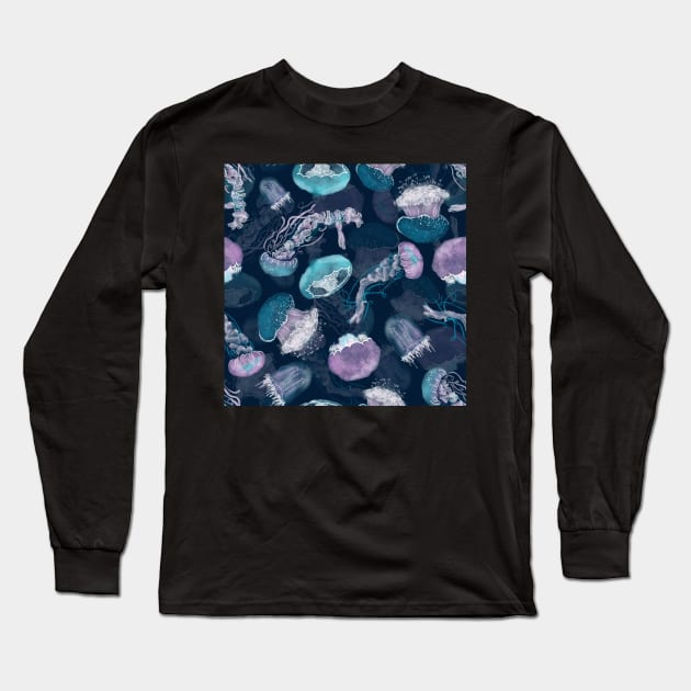 Floating Jellies Ocean Blue Long Sleeve T-Shirt by MSBoydston